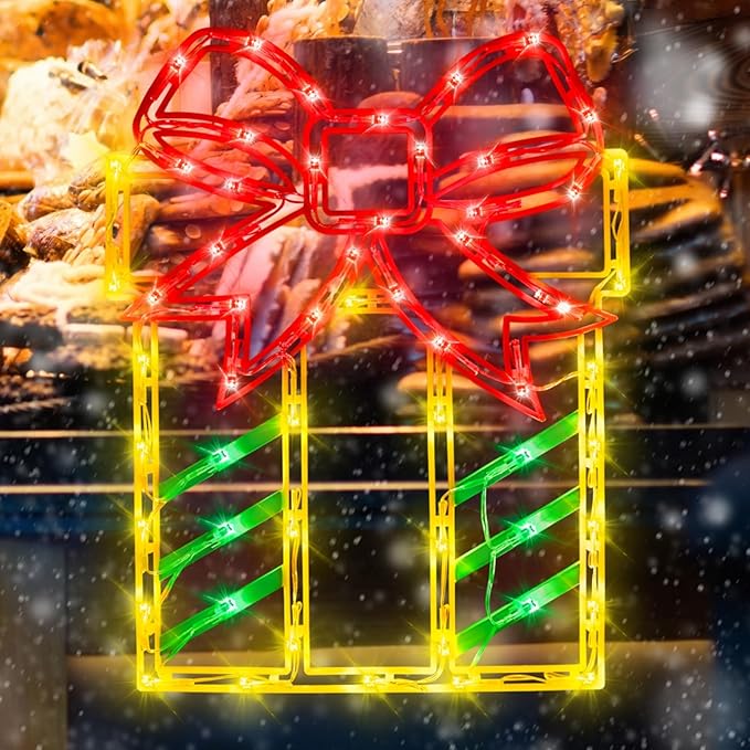 16" Christmas Window Silhouette Lights - 4 Pack Colour Lighted Christmas Stocking & Candy Cane & Gift Box & Santa for Holiday Indoor and Outdoor Wall Door Window Decorate