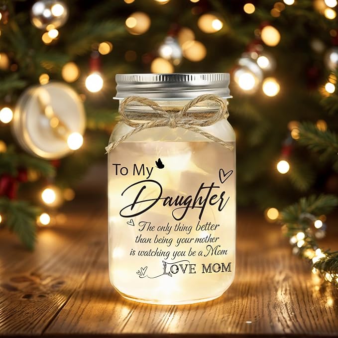 Mason Jar Light for Daughter - daughter gifts from mom, Unique Light Up Jar with Starry Night Projection for Home Decor, Thoughtful Birthday Christmas Mothers Day Gift for Daughter from Mom
