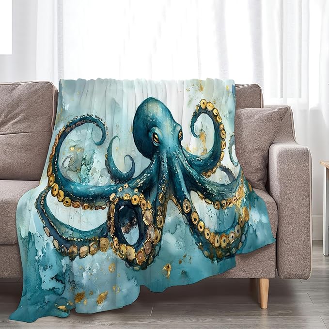Tijuboni Octopus Throw Blanket Ocean Gifts for Girls Boys Women Men Kids Adults Soft Flannel Fleece Blanket for Couch Sofa Bed Home Decor 40"x50"