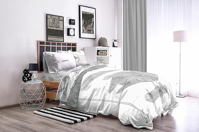 Jay Franco Star Wars Falcon Schematics 7 Piece Queen Size Bed Set - Includes Comforter & Sheet Set - Super Soft Kids Bedding Fade Resistant Microfiber