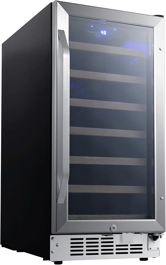 EdgeStar CWR302SZ 15 Inch Wide 25 Bottle Built-In Single Zone Wine Cooler with Reversible Lockable Door and LED Lighting - Stainless Steel