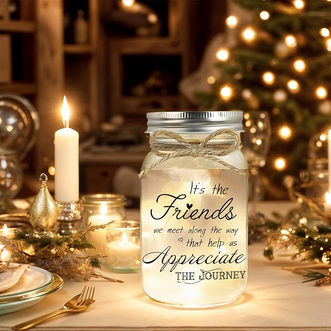 Birthday Gifts for Women Friendship, Mason Jar Night Lights for Friend, Thankgiving Christmas Gifts for Women, Suitable for Home Office Table Stands