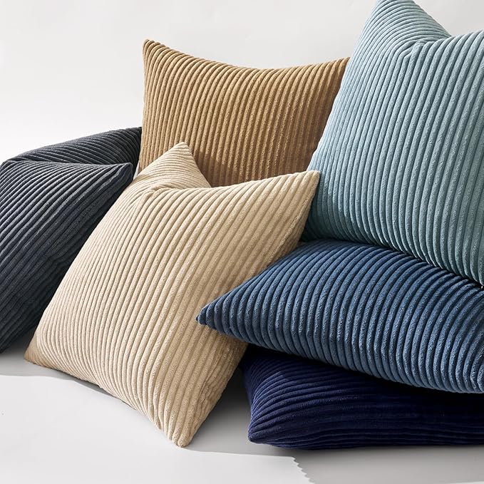 MIULEE Winter Pack of 2 Corduroy Soft Soild Decorative Square Throw Pillow Covers Set Cushion Cases Pillowcases for Sofa Bedroom Couch 18 x 18 Inch Navy Blue