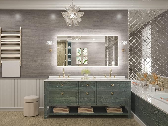 Keonjinn 47.8 x 24 Inch LED Bathroom Mirror with Backlit, Dimmable Vanity Mirror with Lights, High Lumen, Anti-Fog, CRI90+, UL Listed LED Driver, HD Tempered Glass