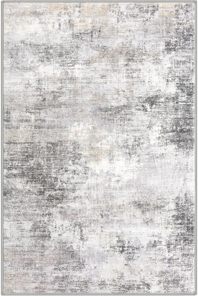 IOHOUZE Abstract Area Rugs and Runners Sets 2x3 and 2x5 Ft, Washable Entryway Rug and Runner Set, Non Slip Kitchen Rug Set, Printed Faux Wool Modern Floor Carpet for Hall Kitchen Entrance, Grey Beige