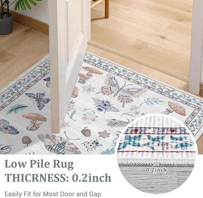 Mushroom Washable 8x10 Rug for Living Room Non Slip 8 x 10 Rug for Bedroom with Rubber Back Soft Low-Pile Stain Resistant Foldable Large Carpet for Office Nursery Dining Room Beige