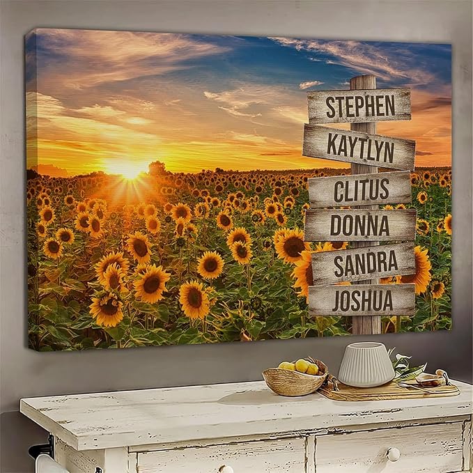 Dem Canvas Personalized Street Sign With Family Names Canvas, Unique Gift Custom Multi-Name Canvas, Wooden Sign, Sunflower Family Customized