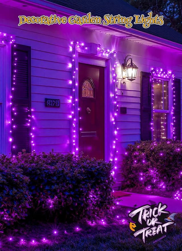 Brightown 4 Pack Halloween Solar String Lights, Total 184FT 480 LED Solar Lights Outdoor Waterproof Black Wire with 8 Modes, Solar Fairy Light for Garden Yard Patio Party Decors, Purple
