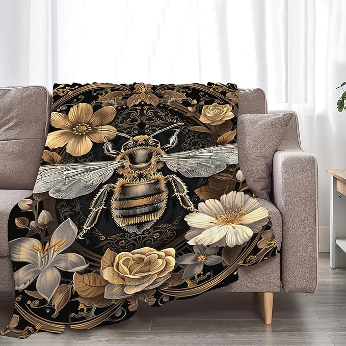Tijuboni Bee Throw Blanket Bee Gifts for Women Men Girls Boys Kids Adults Soft Flannel Fleece Blanket for Couch Sofa Bed Home Decor 50"x60"
