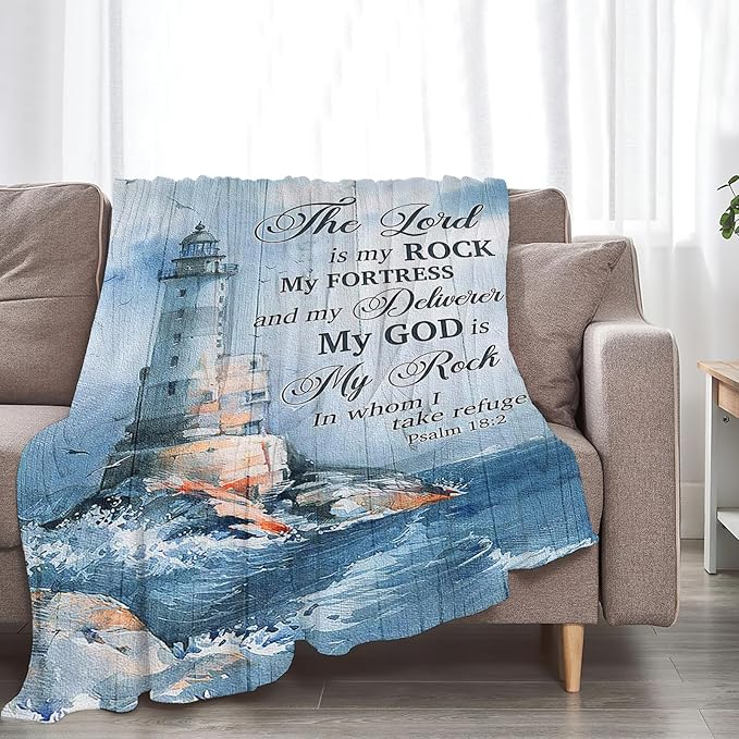 Tijuboni Ocean Nautical Lighthouse Throw Blanket Christian Religious Gifts for Women Men Girls Boys Kids Adults Soft Flannel Fleece Blanket for Couch Sofa Bed Home Decor 60"x80"