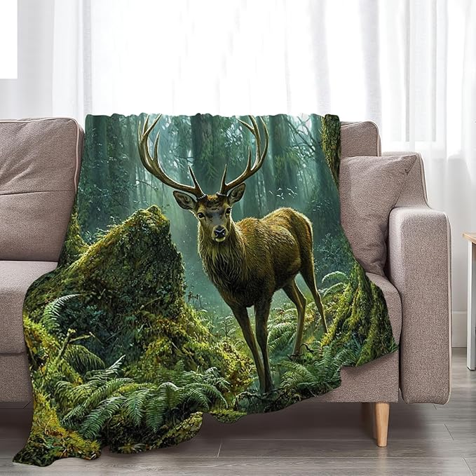 Tijuboni Forest Elk Deer Throw Blanket Deer Gifts for Girls Boys Women Men Kids Adults Soft Flannel Fleece Blanket for Couch Sofa Bed Home Decor 40"x50"