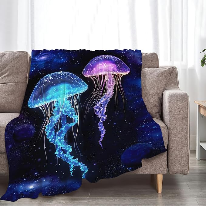 Tijuboni Jellyfish Throw Blanket Jellyfish Gifts for Girls Boys Women Men Kids Adults Soft Flannel Fleece Blanket for Couch Sofa Bed Home Decor 60"x80"