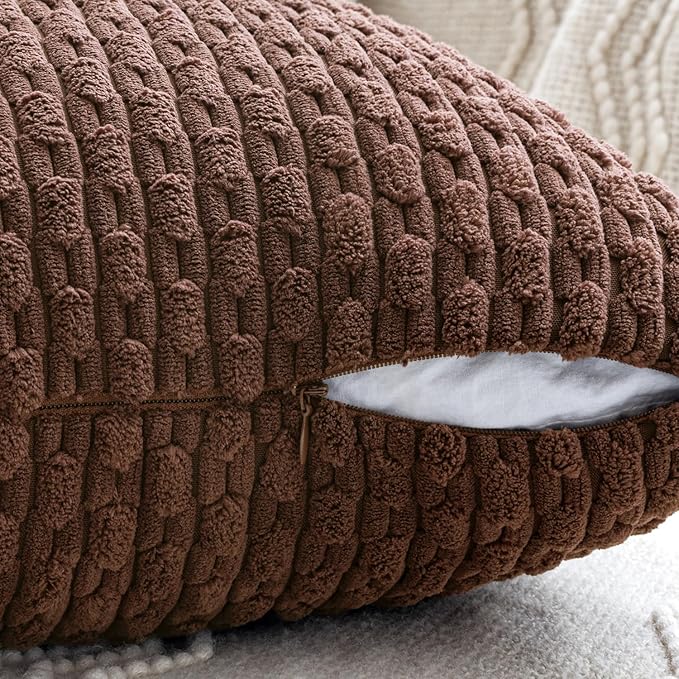 MIULEE Throw Pillow Covers Soft Couch Decorative Set of 4 Boho Striped Cushion Covers Corduroy Pillowcases Farmhouse Accent Home Decor for Couch Bed Sofa Living Room 18x18 Inch Brown