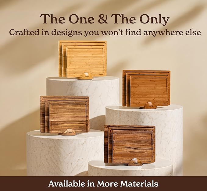 SMIRLY Wooden Cutting Boards For Kitchen Meal Prep & Serving - Bamboo Cutting Board Set with Holder, Charcuterie & Chopping Board, Wood Cutting Board Set, Kitchen Gadgets