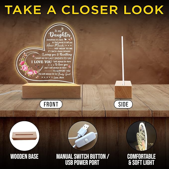 Daughter Gifts Acrylic Night Light - Sentimental Gifts for Daughter - Birthday, Graduation, Wedding