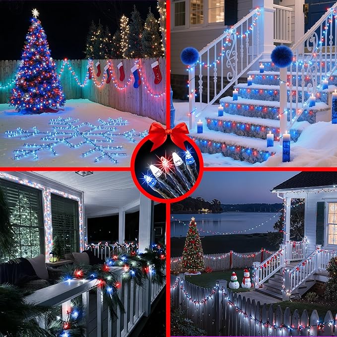 1500 LED 470FT Christmas String Lights Outdoor, 12 Pro Modes and Timer Memory & Brightness, Plug in Waterproof Dark Green Wire Twinkle Light for for Xmas Yard Tree Wedding Party Decor Red White Blue