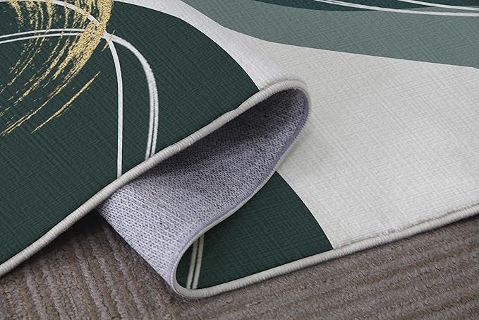 Bathroom Rug 3x5 Entryway Geometric Green Gold Circles Mat Modern Abstract Area Rug Machine Washable Soft Rug Semicircle Carpet for Entrance Beside Living Room Bedroom Kitchen Office Indoor