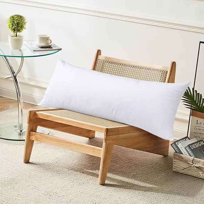 SAVORI 14x36 Lumbar Pilow Insert, Set of 2 Down Feather 14x36 Euro Pillow Inserts, Soft Fluffy Sleeping Pillow with 100% Cotton Cover, Decorative Throw Pillows for Couch Sofa Bed-White