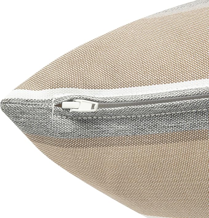 Waterproof Outdoor Throw Pillow Covers Set of 2,Home Decor for Garden Patio Furniture,Couch,Sofa 18 x18 Inch Decorative Pillows Cover Only,NO Insert(Gray Stripe)