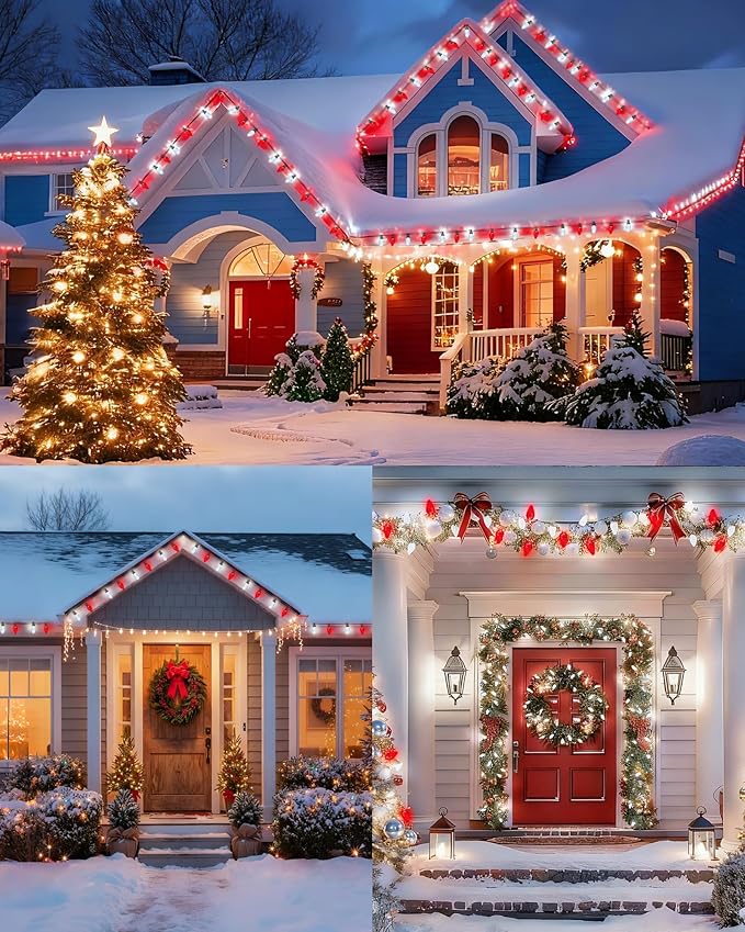 2-Set C7 LED Christmas String Lights, 25.16FT 50 LED Connectable Outdoor Indoor Decorative Light Strand, Red & White Xmas Holiday Lights for House, Christmas Tree, Patio, Party Decoration, UL Listed