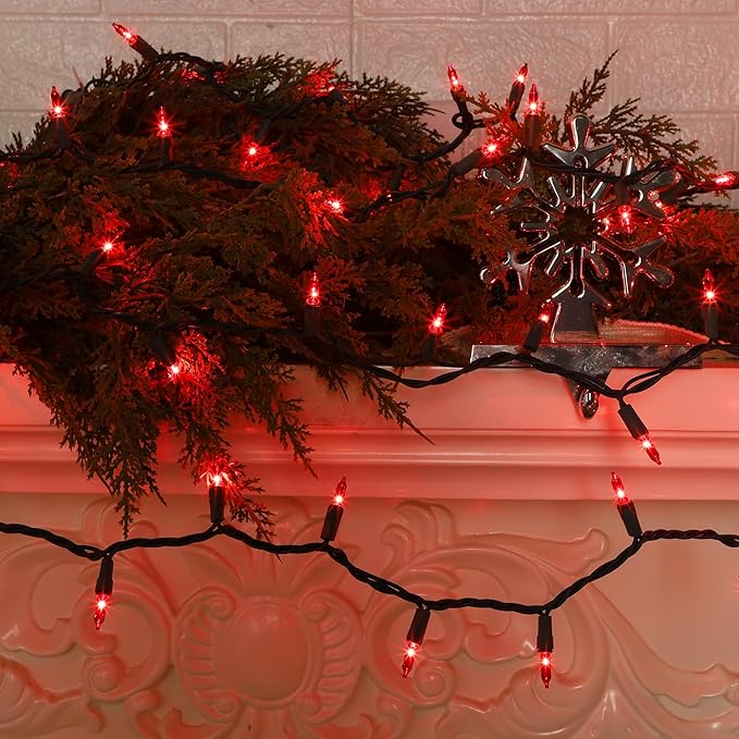2 Pack Red Christmas String Lights, 100 Count Each, Incandescent Mini Christmas Lights, Connectable Xmas Tree Light for Indoor Outdoor Garland Birthday Holiday Wedding Festival Party
