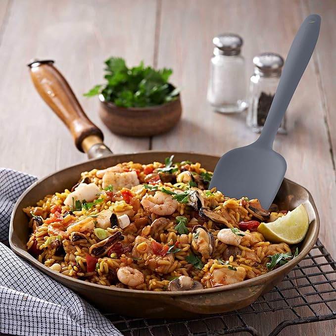 Silicone Spatulas Set Turners Tongs Cooking Utensils Set High Heat Resistant Kitchen Scraper Spatulas for Cooking Mixing Baking BPA Free Dishwasher Safe, Grey