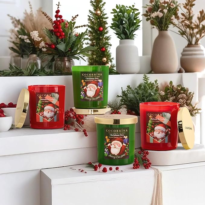 COCORRÍNA Fall Candles - Balsam & Cedar 5 oz Soy Wax Scented Jar Candles for Home Scented, 31 Hours Burn Time, Aromatherapy Candle Gifts for Men Women (Christmas Edition)