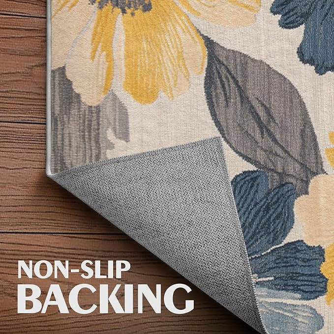 Area Rug 6x9 Entryway Oriental Flower Print Modern Vintage Floral Aesthetic Rugs Machine Washable Soft Rug Contemporary Carpet for Entrance Living Room Bedroom Dining Room Office Indoor