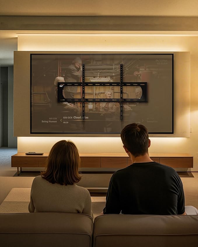 monTEK Heavy Duty Fixed TV Wall Mount Bracket for 60–120" Flat & Curved TVs up to 300lbs, 4× Load Tested, Ultra Slim 1.3" Low Profile, Max VESA 900x600, Quick-Release Lock, Fits 16"/18"/24" Wood Studs