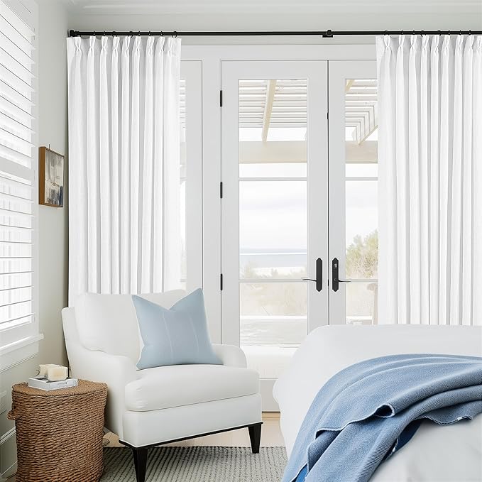 60 Inch Width Curtains 90 Inches Long Linen Curtains Pinch Pleated 90 Inch Length for Living Room Bedroom White Semi Sheer Back Tab Hooks Rings Pinch Pleat for Patio Glass Door 1 Panel