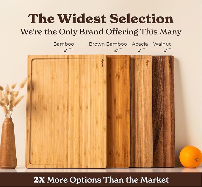 SMIRLY Walnut Wood Cutting Boards for Kitchen, Large - Small, Walnut Wooden Cutting Board Set with Deep Juice Grooves, Non Toxic Serving Tray