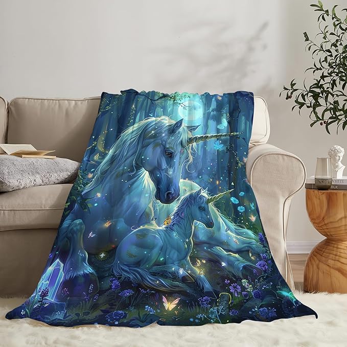 Unicorn Blanket for Girls - White Horse Throw for Women, Men, Boys - Soft Warm Cozy Fleece for Couch, Sofa, Bed - Gifts and Decor - 60"x50"