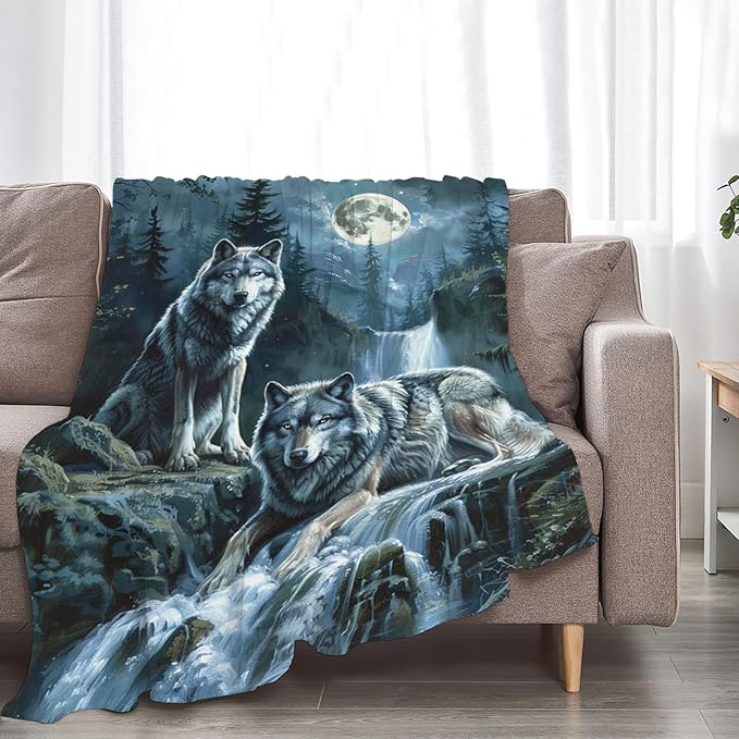 Tijuboni Wolf Throw Blanket Wolf Gifts for Girls Boys Women Men Kids Adults Soft Flannel Fleece Blanket for Couch Sofa Bed Home Decor 50"x60"