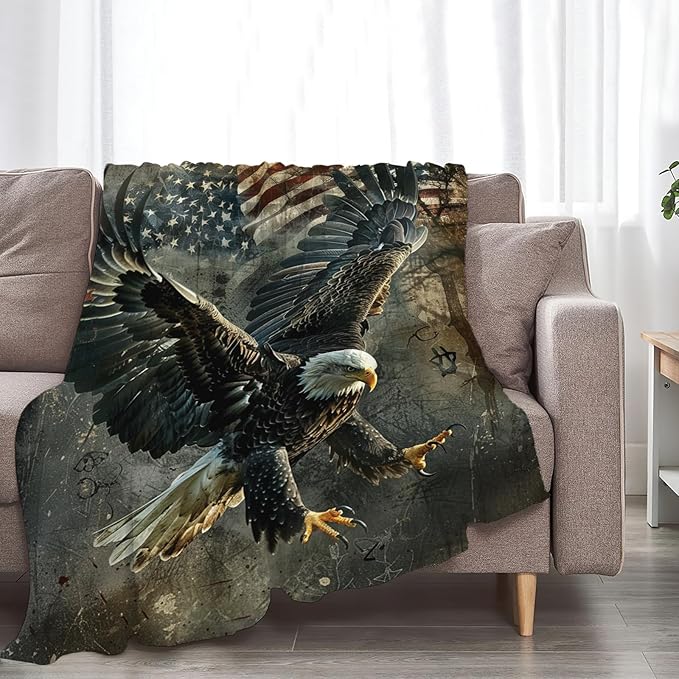 Tijuboni American Eagle Throw Blanket Eagle Gifts for Women Men Girls Boys Kids Adults Soft Flannel Fleece Blanket for Couch Sofa Bed Home Decor 50"x60"
