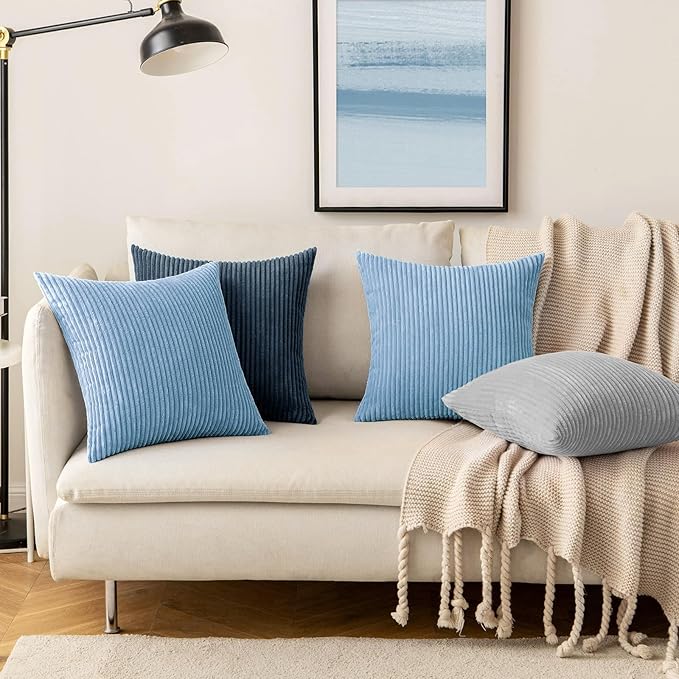 MIULEE Winter Pack of 2 Corduroy Pillow Covers Soft Soild Cushion Cases Decorative Square Throw Pillow Covers Baby Boy Blue Pillowcases for Sofa Bedroom Car 18 x 18 Inch 45 x 45 Cm