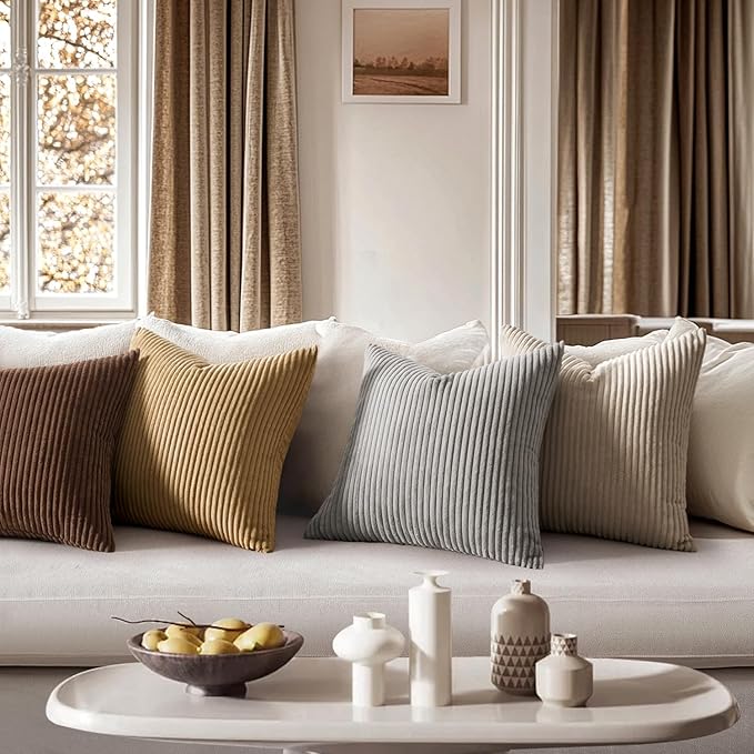 MIULEE Winter Pack of 2 Corduroy Soft Soild Decorative Square Throw Pillow Covers Set Cushion Cases Pillowcases for Sofa Bedroom Car 18 x 18 Inch 45 x 45 Cm Khaki