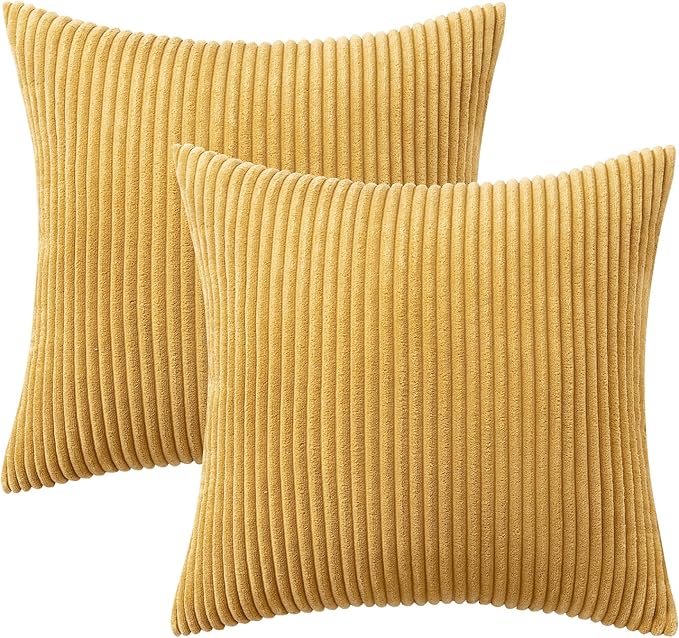 MIULEE Winter Fall Pack of 2 Corduroy Soft Soild Decorative Square Throw Pillow Covers Cushion Cases Pillowcases for Sofa Bedroom Car 16 x 16 Inch 40 x 40 Cm Gold