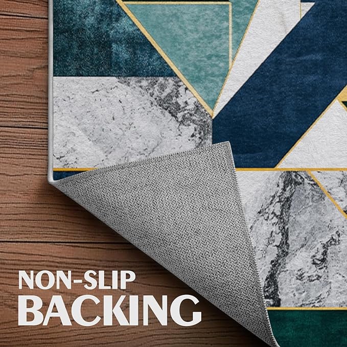 Green Neutral Geometric Area Rug Washable 3x5 Rugs for Living Room Bedroom Modern Geometry Soft Non Slip Floor Large Carpet for Entryway Bathroom Office