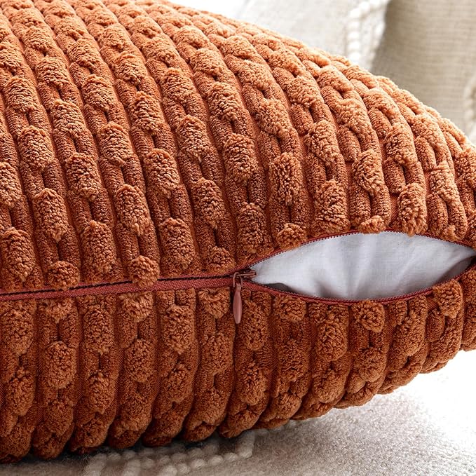 MIULEE Throw Pillow Covers Soft Couch Decorative Set of 4 Boho Striped Cushion Covers Corduroy Pillowcases Farmhouse Home Decor for Couch Bed Sofa Living Room 18x18 Inch Burnt Orange