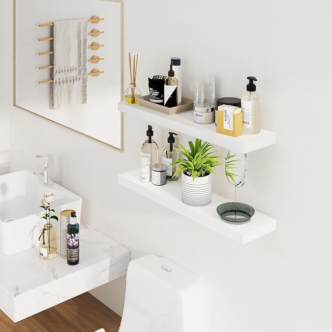 Fun Memories Floating Shelves for Wall, 32Inch Floating Shelves Set of 2, Hanging Shelf with Invisible Brackets, Wood Shelves for Living Room, Bedroom, Kitchen, White