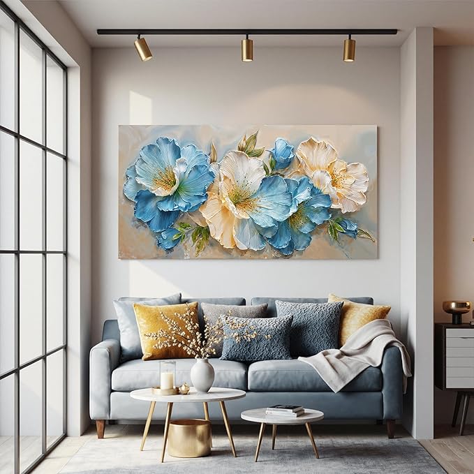 Canvas Wall Art Decor White Blue Flower Wall Art Decor For Living Room Green Botanical Wall Decor Art Paintings Prints Modern Aesthetics Wall Art For Home Bedroom Office Room Wall Decor 20×40 Inch
