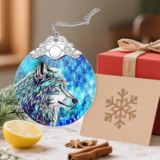 Wolf Ornament, Stained Glass Christmas Decorations, Christmas Ornaments for Tree, Holiday Ornament, Gifts for Wolf Lovers, Holiday Party Gifts, Gift Ideas & Xmas Gift