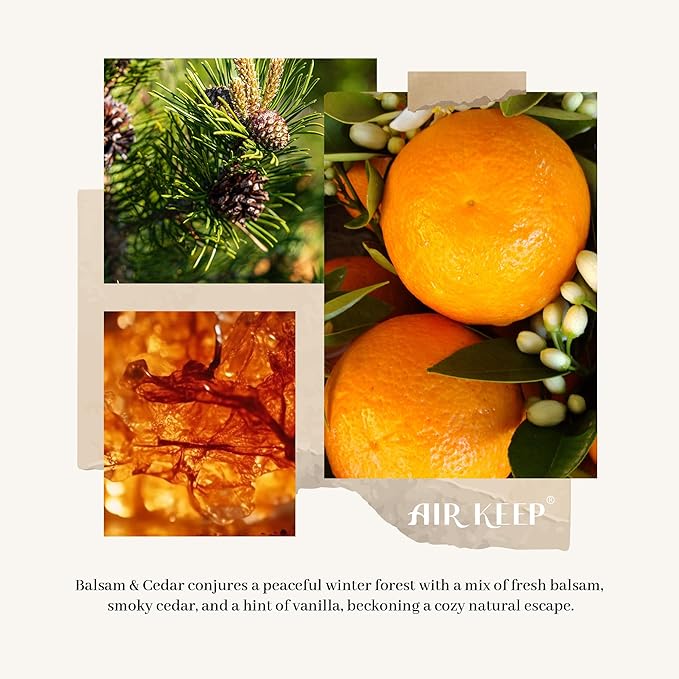 Airkeep Christmas Reed Diffuser Set,3.38 fl oz (100 ml) Reed Diffuser - Balsam&Cedar Oil Diffusers with 8 Reed Sticks, Home Fragrance Reed Diffuser for Bathroom Shelf Decor