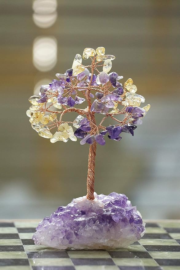 "Amethyst & Citrine Crystal Tree with Cluster Base Tree of Life Decor for Shelf, Bedroom, Birthday Gifts for Women, Sister Gift, Birthday Gifts for Mom, Cute Home Office Decor Housewarming present"