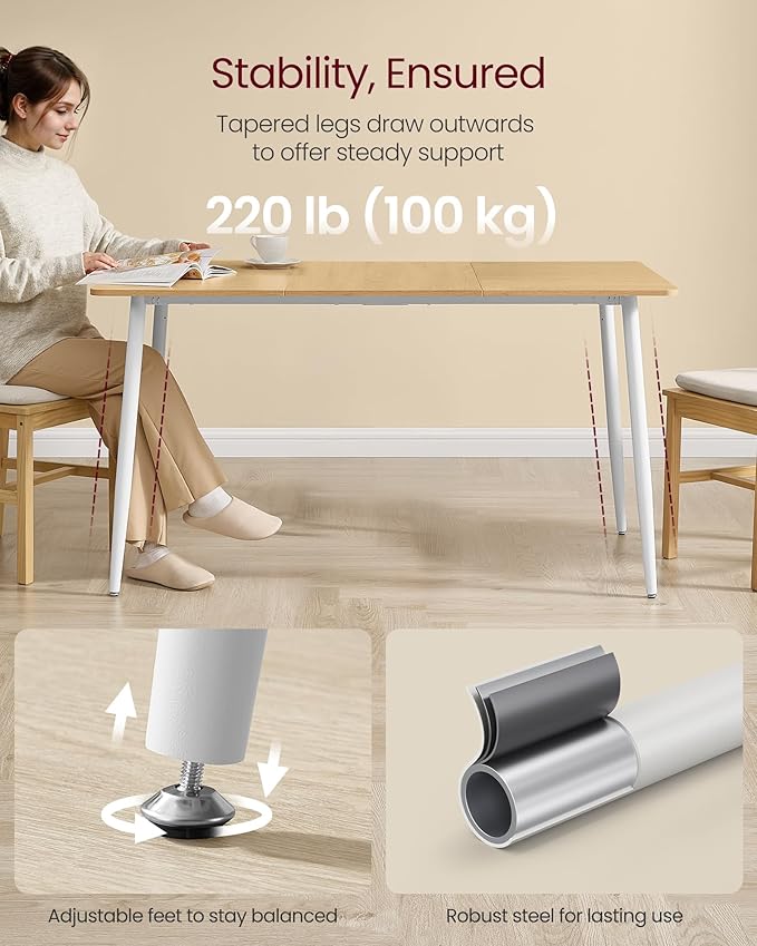 VASAGLE Dining Table, Dining Room Table for 4-6 People, Modern Farmhouse, for Kitchen, Quick Assembly, Heat-Resistant Surface, 29.5 x 55.1 x 29.5 Inches, Golden Oak and Cloud White UKDT100N01V2