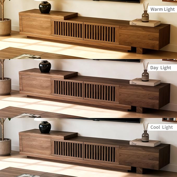 94.48" Mid Century Modern TV Stand for TVs up to 70"-90",Tv Console with 4 Storage Cabinets, Media Furniture for Living Room or Bedroom,Walnut (70.87“) (78.54“ to 103")