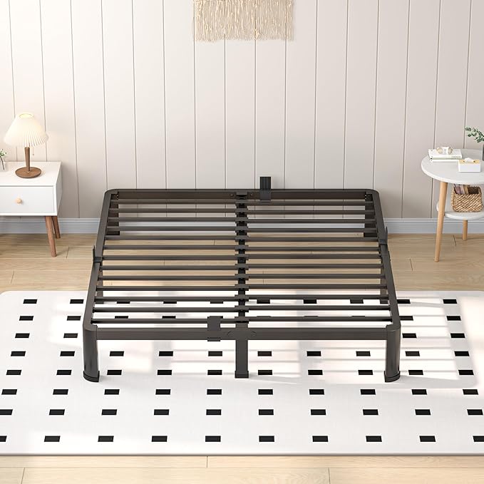 10 Inch Full Heavy Duty 3500 lbs Bed Frame with Round-Corner Legs & Anti-Squeak Design – Quick Assembly Metal Platform, No Box Spring Needed