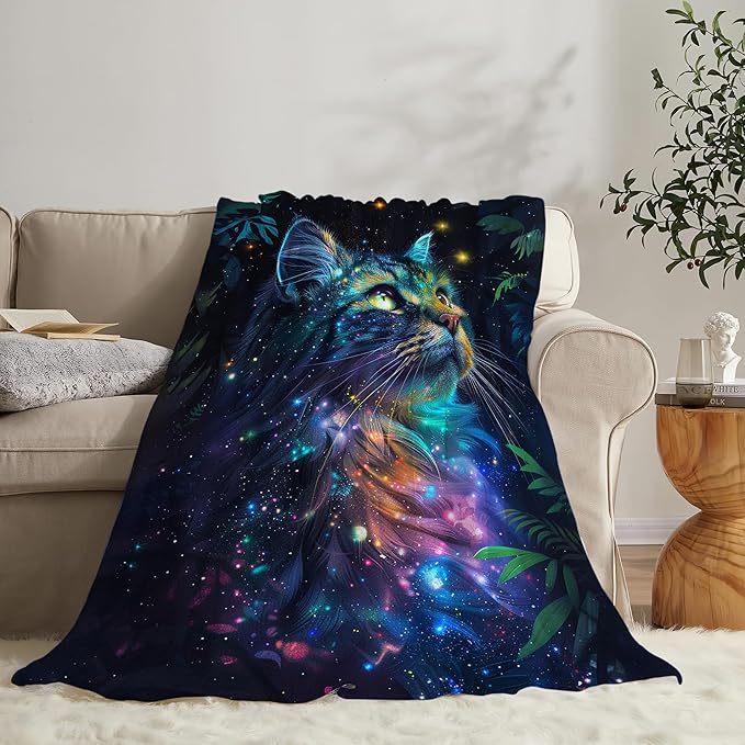 Fantasy Cat Blanket Cat Throw Blanket Cat Gifts and Decor Cat Blanket for Girls Women Boys Men Soft Warm Cozy Fleece Blanket for Couch Sofa Bed 80"x60"