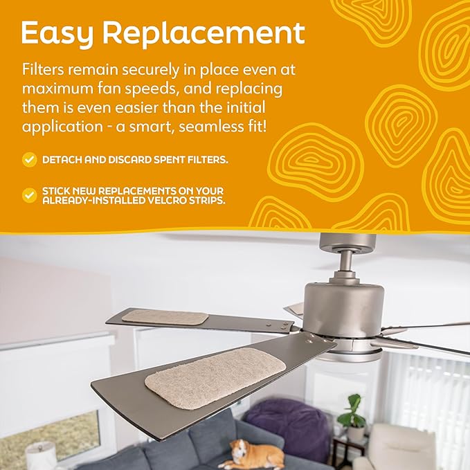 Barnakl Pet Fresh Ceiling Fan Filters for Blades, Zeolite Air Filters, Ceiling Fan Air Purifier Pads, Odorless Pet Odor Eliminator for Home, Fan Filters for Dust, Dander & Odors – 3 Pack