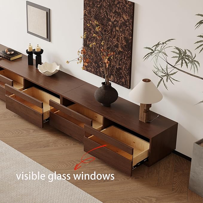 94.5" Wood TV Stand for Living Room, Mid-Century Modern Entertainment Center with Storage Drawers, Modular Television Stands Floor TV Consoles for 75+ inch TV